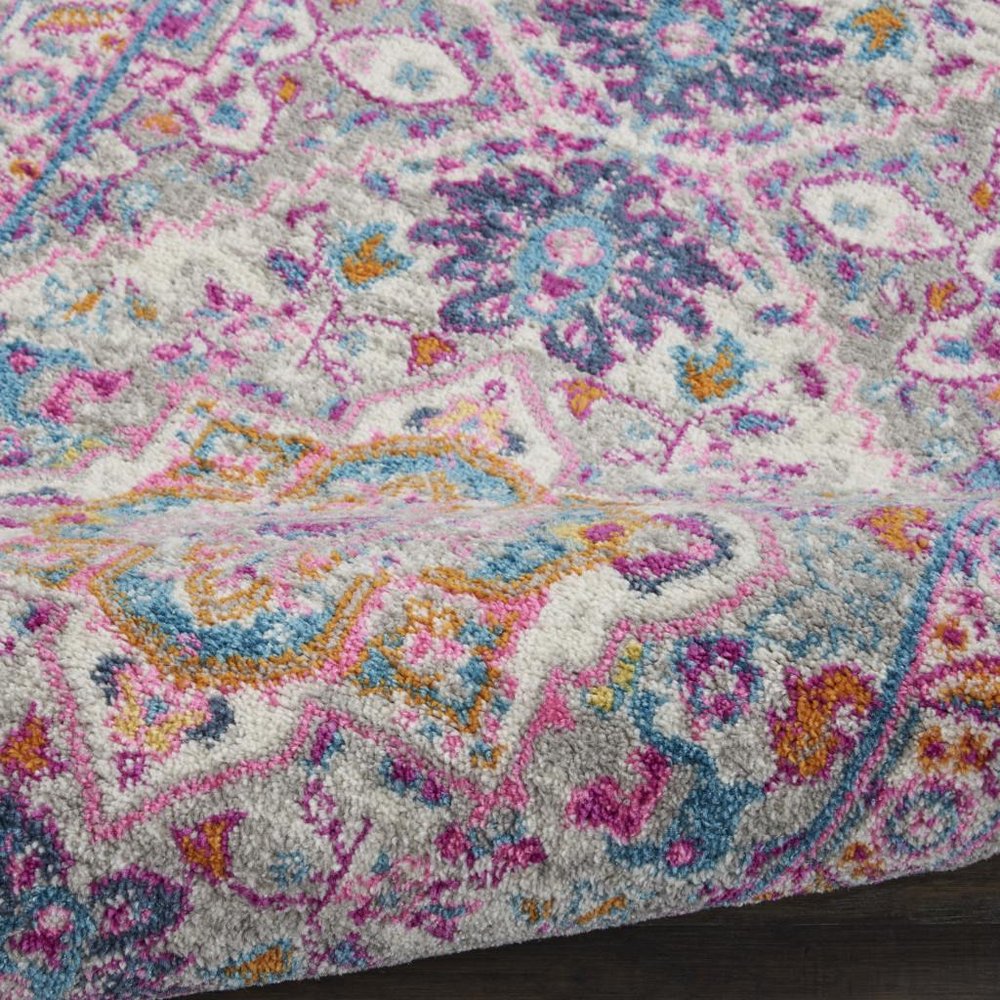 6' Light Gray And Pink Medallion Runner Rug