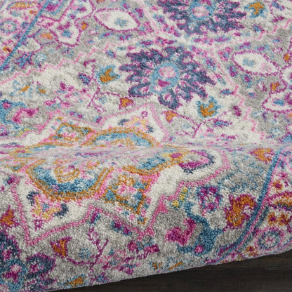 6' Light Gray And Pink Medallion Runner Rug