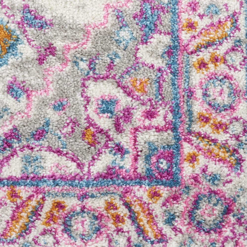 8' Light Gray And Pink Medallion Runner Rug