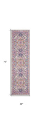 6' Light Gray And Pink Medallion Runner Rug