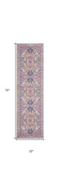 10' Light Gray And Pink Medallion Runner Rug