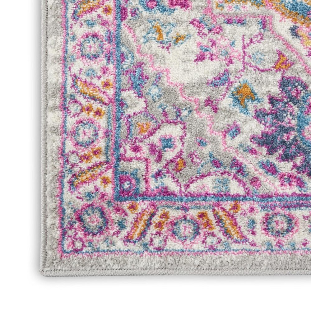 6' Light Gray And Pink Medallion Runner Rug