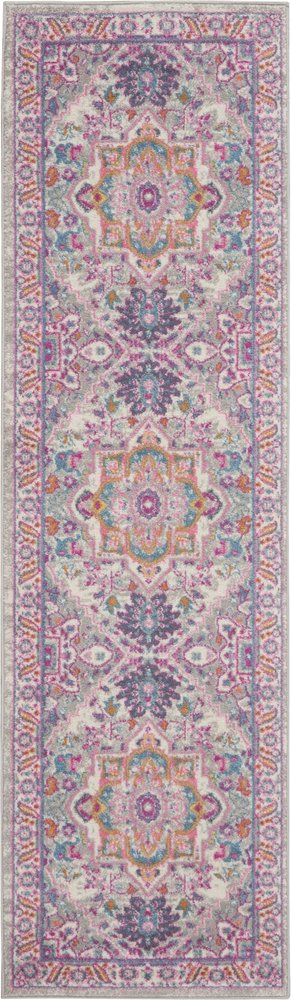 6' Light Gray And Pink Medallion Runner Rug