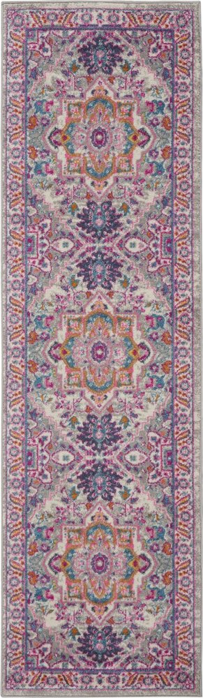 6' Light Gray And Pink Medallion Runner Rug