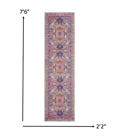 6' Pink And Gray Power Loom Runner Rug