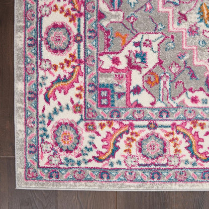 8' X 10' Light Gray And Pink Medallion Area Rug