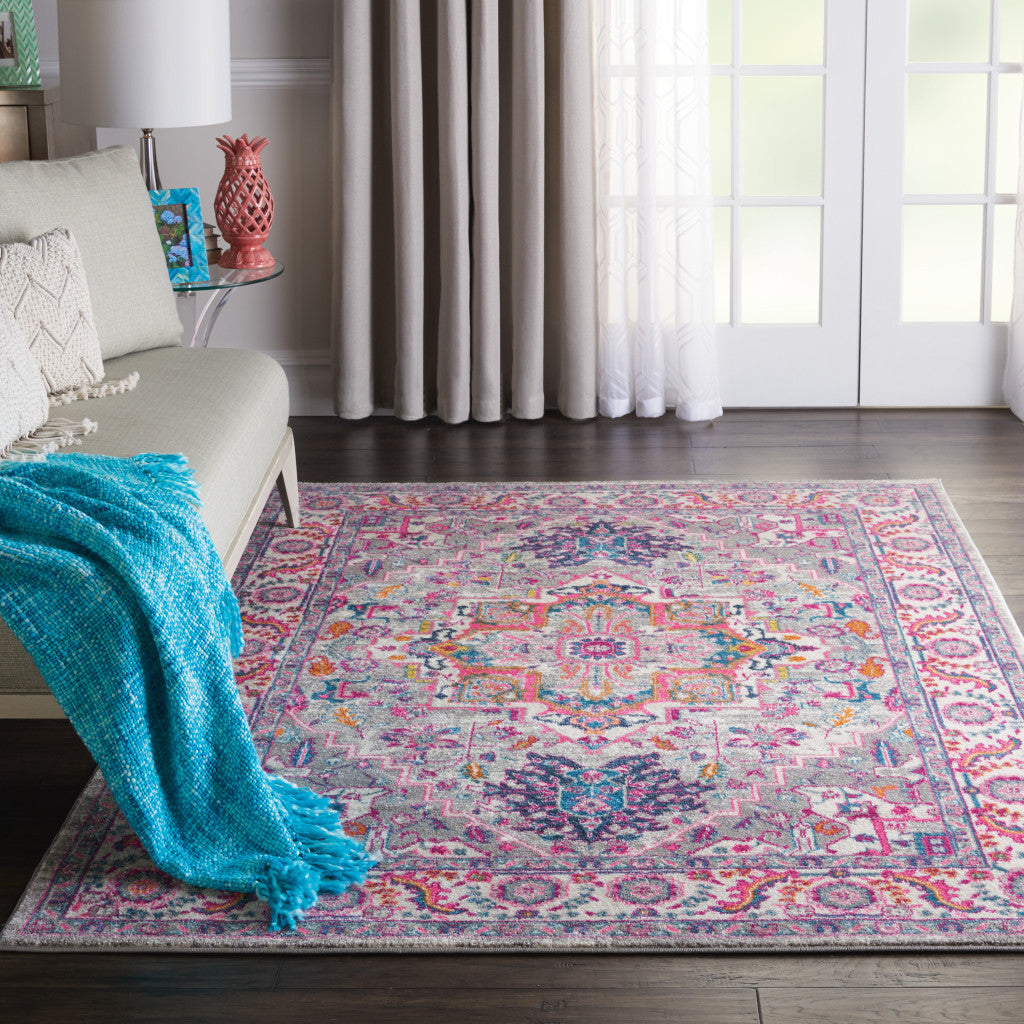 4' X 6' Pink And Gray Power Loom Area Rug