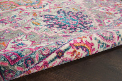 8' X 10' Light Gray And Pink Medallion Area Rug
