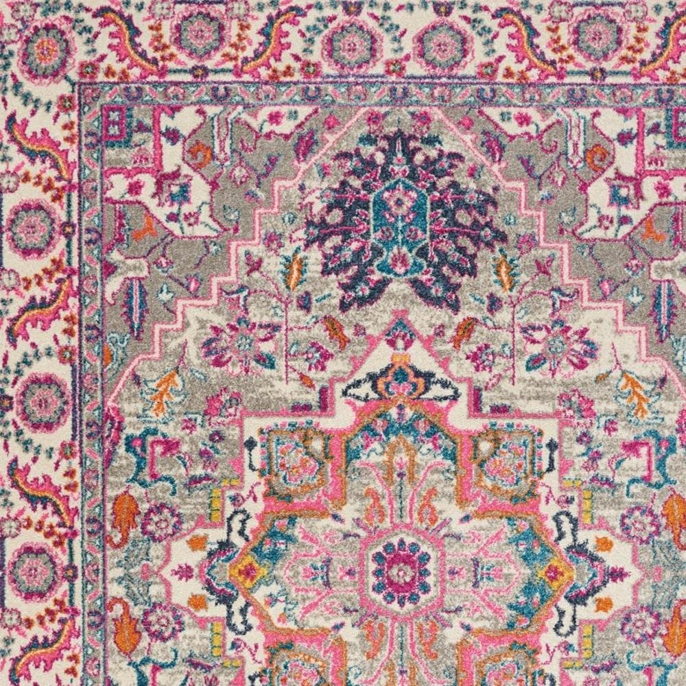 5' X 7' Light Gray And Pink Medallion Area Rug