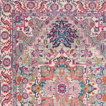 5' X 7' Light Gray And Pink Medallion Area Rug