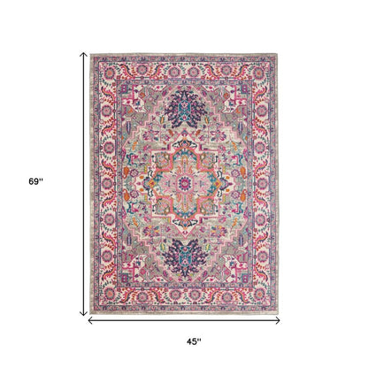 5' X 7' Light Gray And Pink Medallion Area Rug