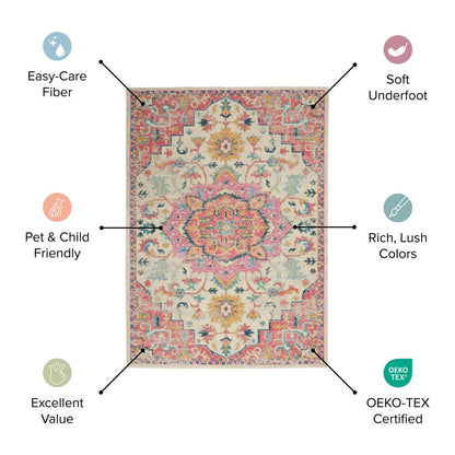 8' X 10' Light Gray And Pink Medallion Area Rug