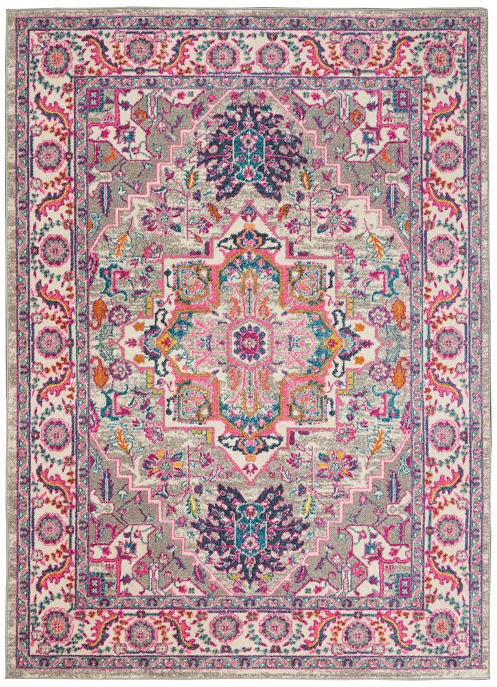 8' X 10' Light Gray And Pink Medallion Area Rug
