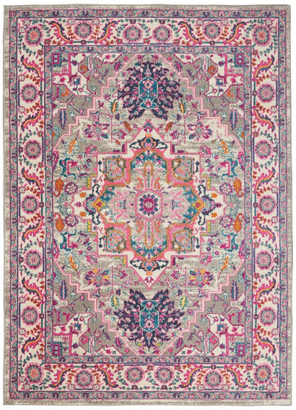 8' X 10' Light Gray And Pink Medallion Area Rug