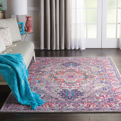 8' X 10' Light Gray And Pink Medallion Area Rug