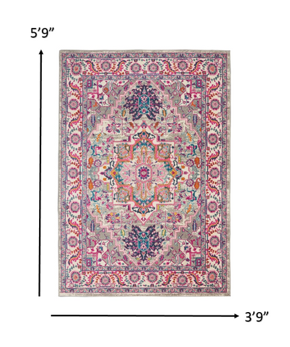 4' X 6' Pink And Gray Power Loom Area Rug