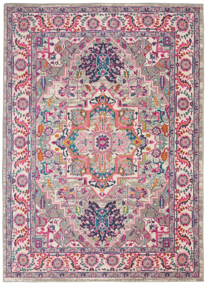 5' X 7' Light Gray And Pink Medallion Area Rug