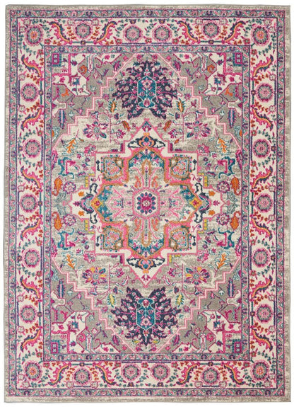 8' X 10' Light Gray And Pink Medallion Area Rug
