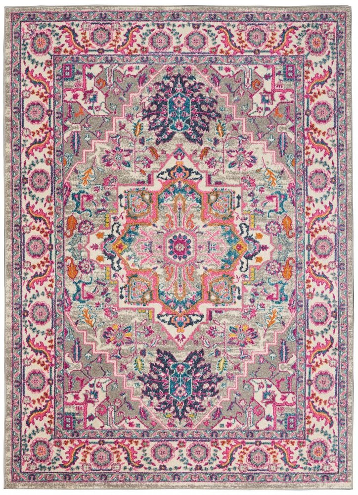 5' X 7' Light Gray And Pink Medallion Area Rug