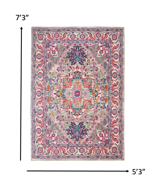 4' X 6' Pink And Gray Power Loom Area Rug