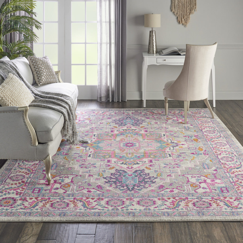 4' X 6' Pink And Gray Power Loom Area Rug