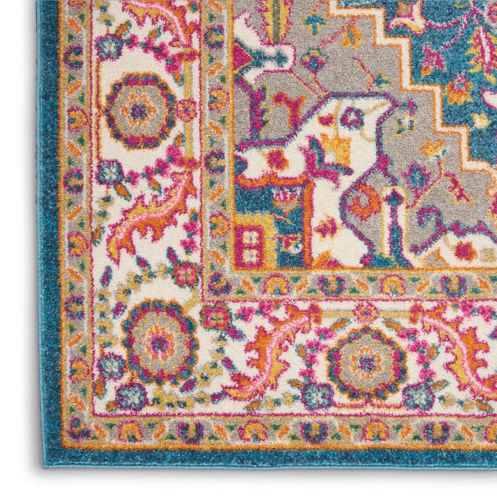 8' X 10' Teal And Ivory Medallion Distressed Area Rug