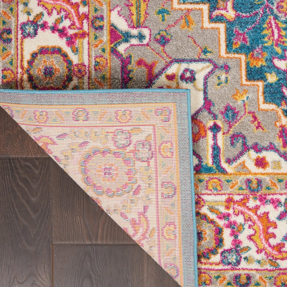 7' X 10' Teal And Ivory Medallion Distressed Area Rug