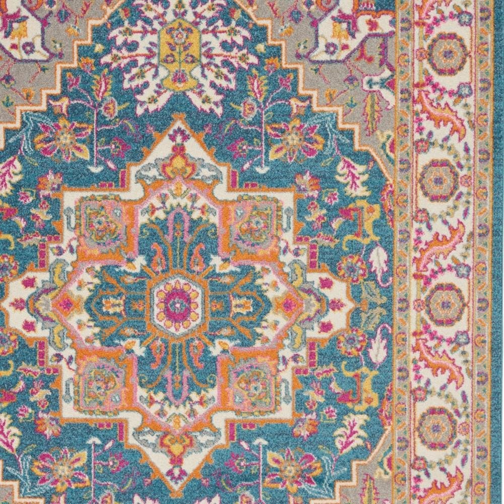 4' X 6' Teal And Ivory Medallion Distressed Area Rug