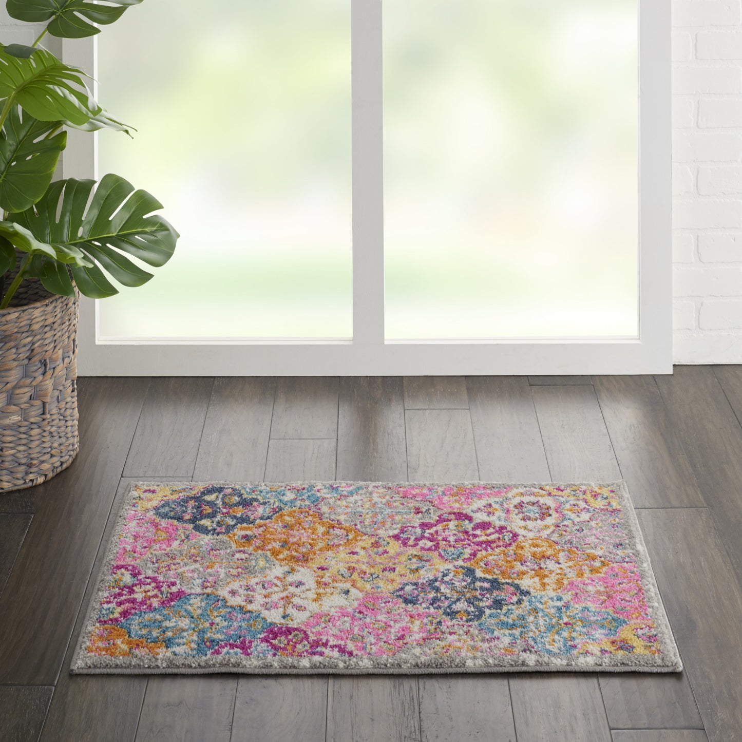 2' X 3' Pink And Gray Geometric Dhurrie Area Rug