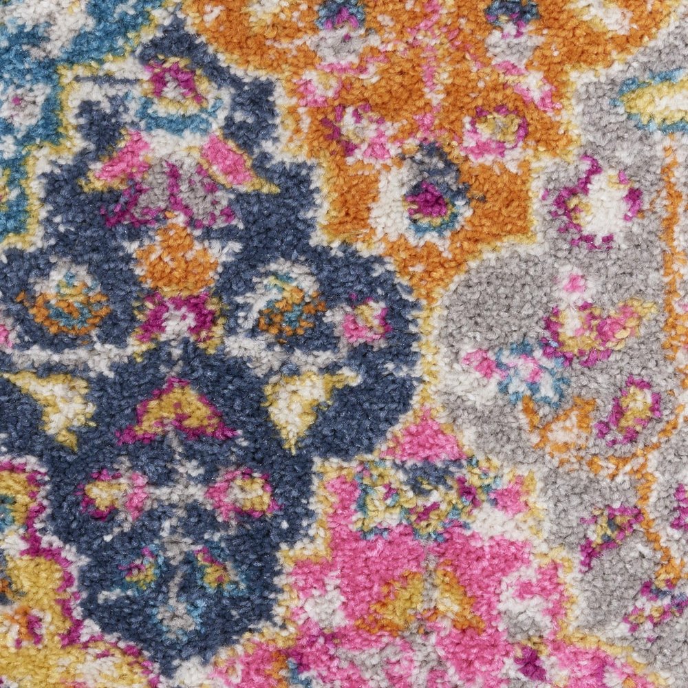 8' X 10' Gray Blue And Orange Quatrefoil Distressed Area Rug