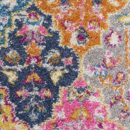 8' X 10' Gray Blue And Orange Quatrefoil Distressed Area Rug