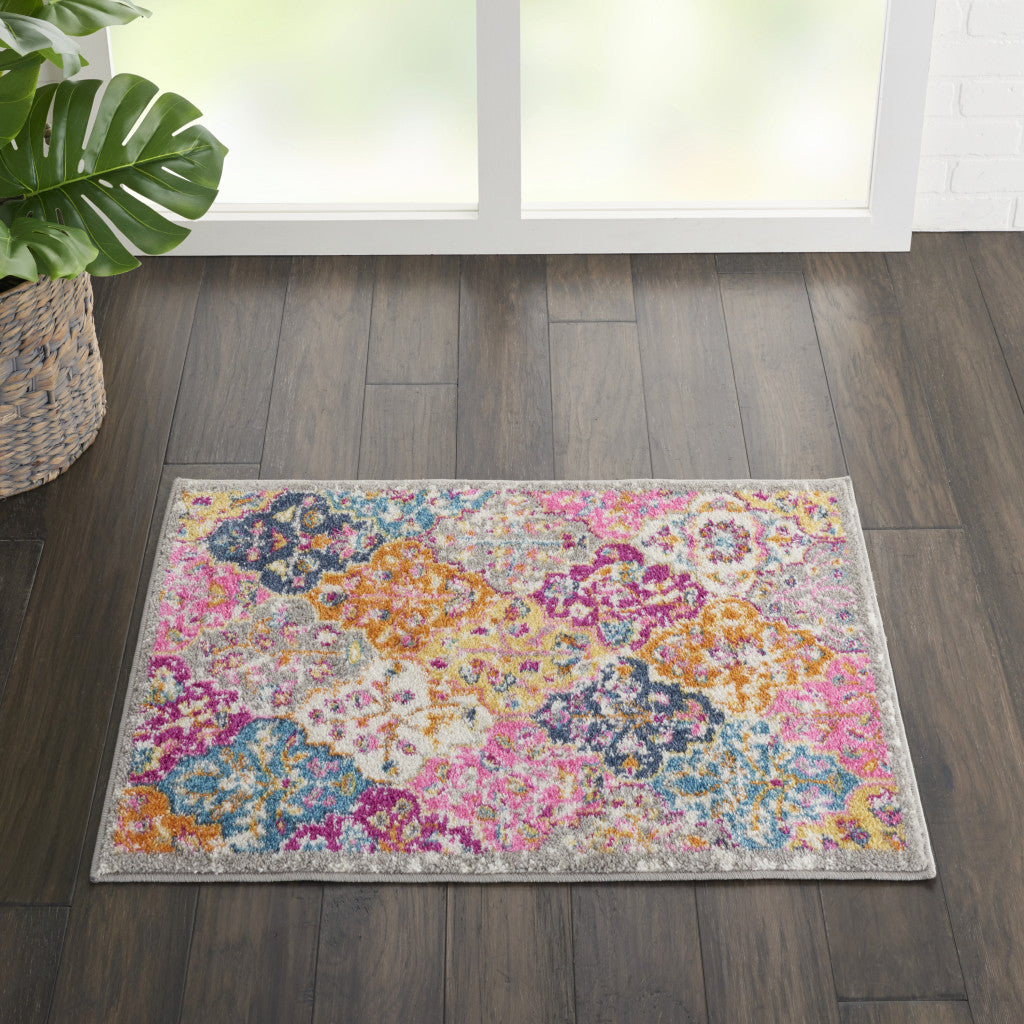 2' X 3' Pink And Gray Geometric Dhurrie Area Rug