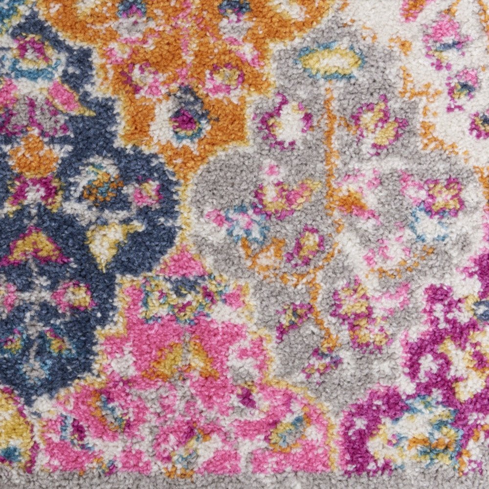 5' X 7' Gray Blue And Orange Quatrefoil Distressed Area Rug