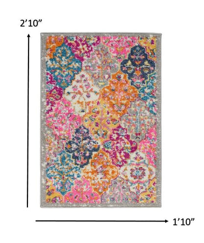 2' X 3' Pink And Gray Geometric Dhurrie Area Rug