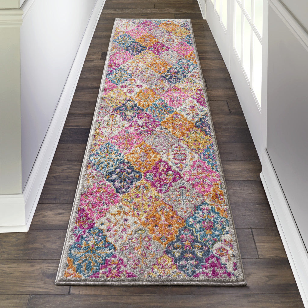 2' X 3' Pink And Gray Geometric Dhurrie Area Rug