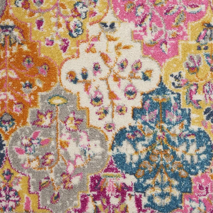 8' X 10' Gray Blue And Orange Quatrefoil Distressed Area Rug