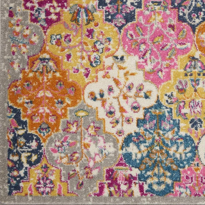 8' X 10' Gray Blue And Orange Quatrefoil Distressed Area Rug