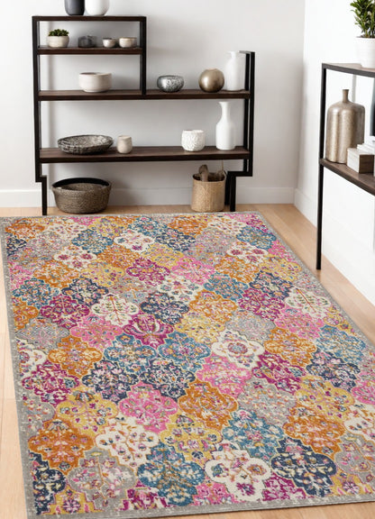 2' X 3' Pink And Gray Geometric Dhurrie Area Rug