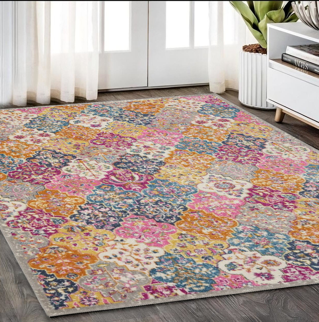 2' X 3' Pink And Gray Geometric Dhurrie Area Rug