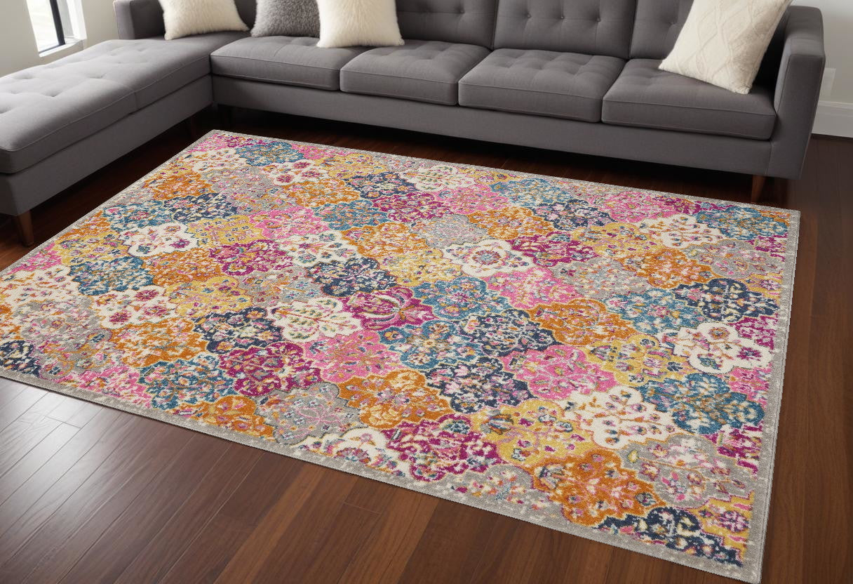 2' X 3' Pink And Gray Geometric Dhurrie Area Rug