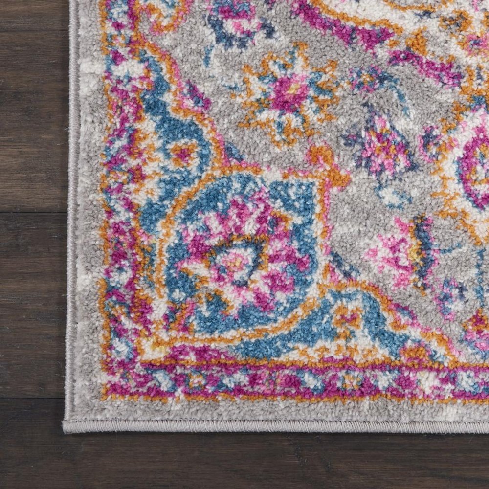 6' Gray And Ivory Medallion Runner Rug