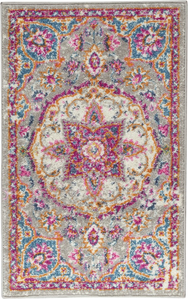 7' X 10' Gray And Ivory Medallion Area Rug