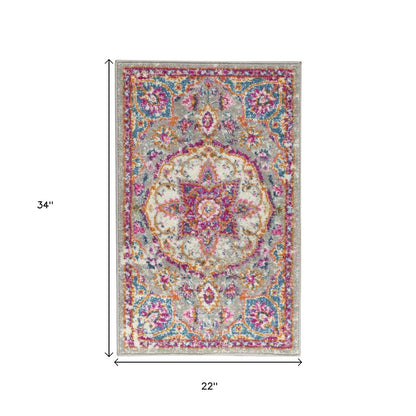 7' X 10' Gray And Ivory Medallion Area Rug