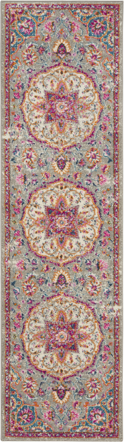 8' Pink And Gray Round Power Loom Area Rug