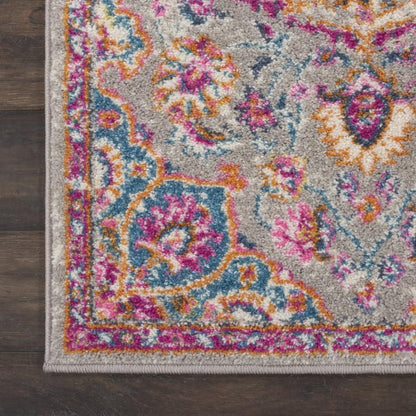 6' Gray And Ivory Medallion Runner Rug