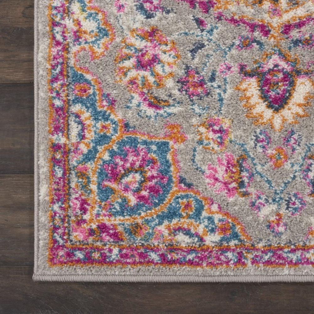 5' Gray And Pink Medallion Round Rug