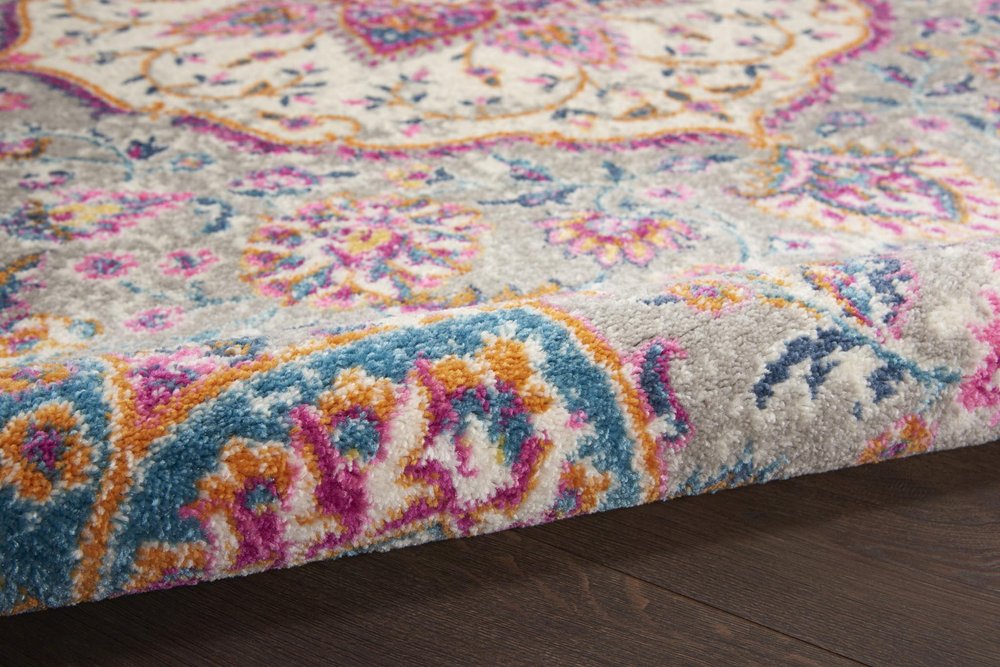 5' Gray And Pink Medallion Round Rug