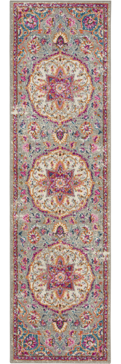 8' Pink And Gray Round Power Loom Area Rug