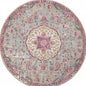 8' Pink And Gray Round Power Loom Area Rug