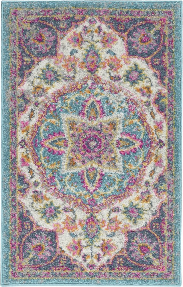7' X 10' Ivory And Blue Medallion Area Rug